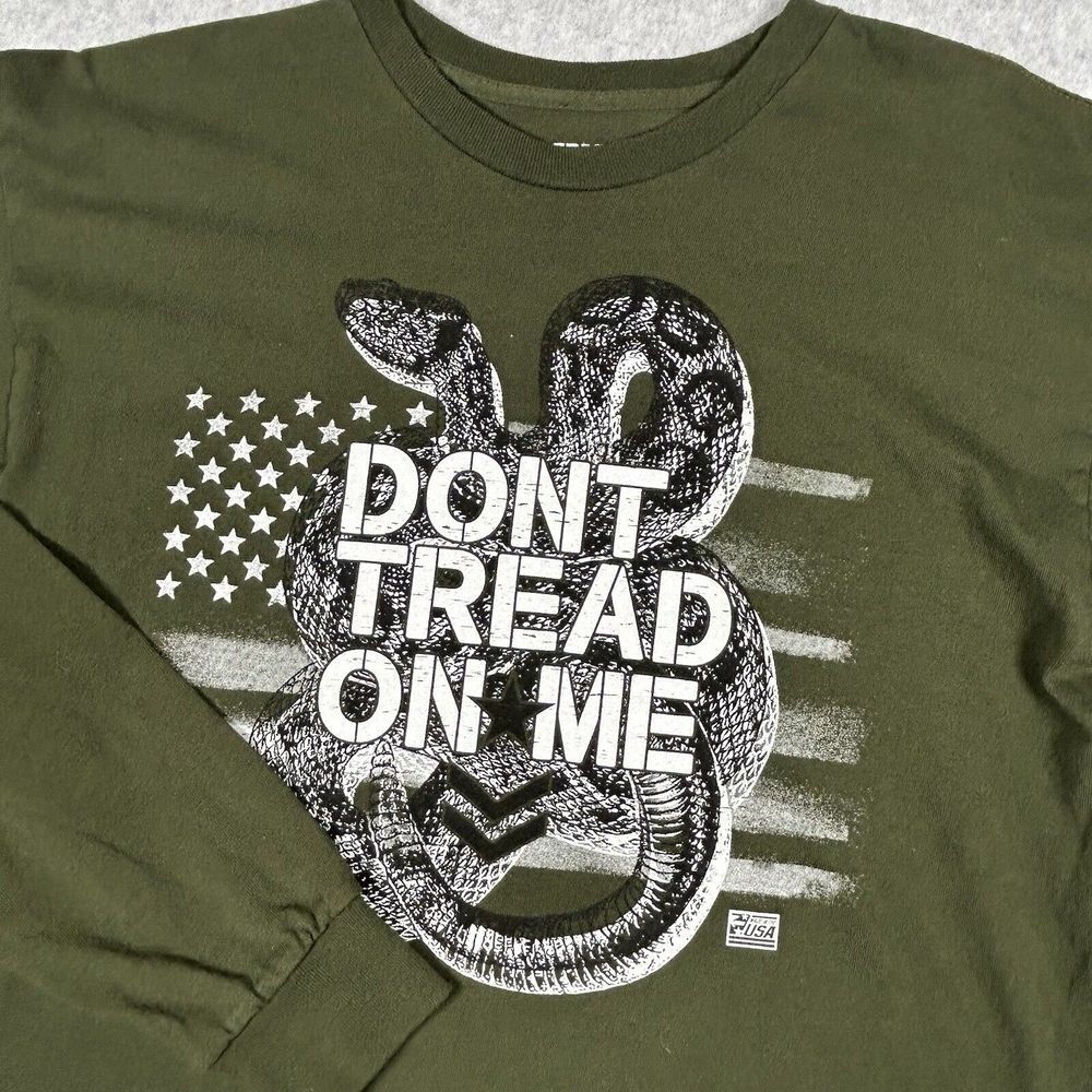 Rags Of Honor Men M L/S Don't Tread On Me T Shirt Dark Olive Green Military USA - Picture 1 of 8